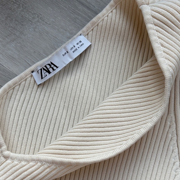 Zara Cream Wide Leg Ribbed Pants - Picture 2 of 4